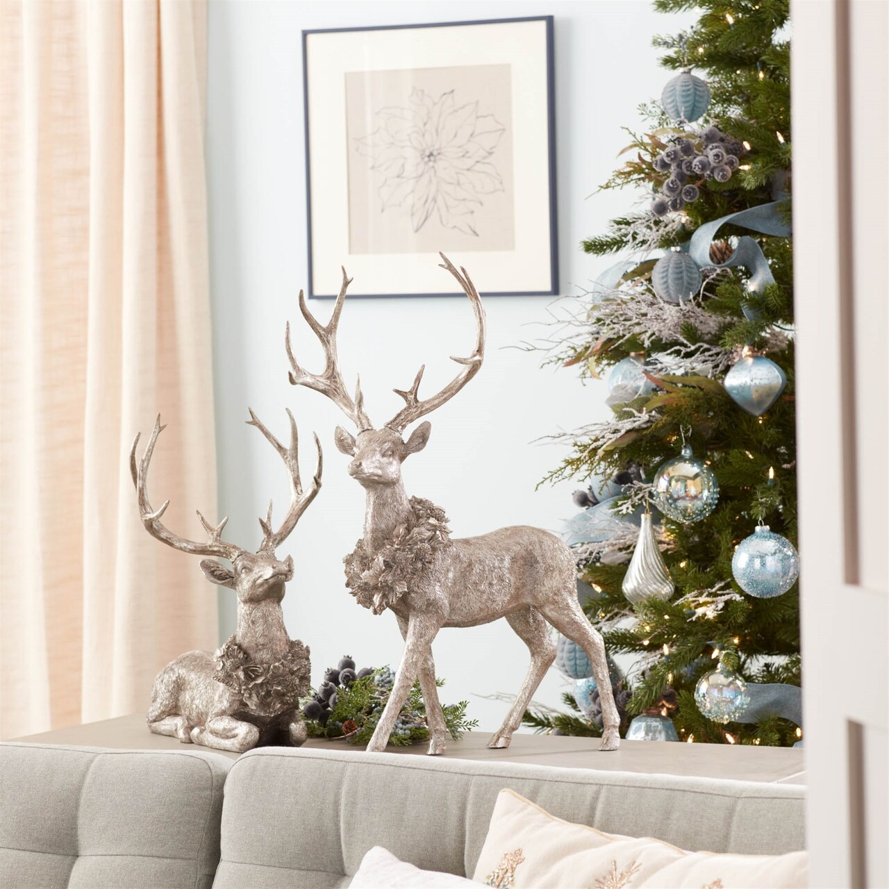 Melrose Holiday Reindeer Christmas Figurines - 27.5" - Silver - Set of 2